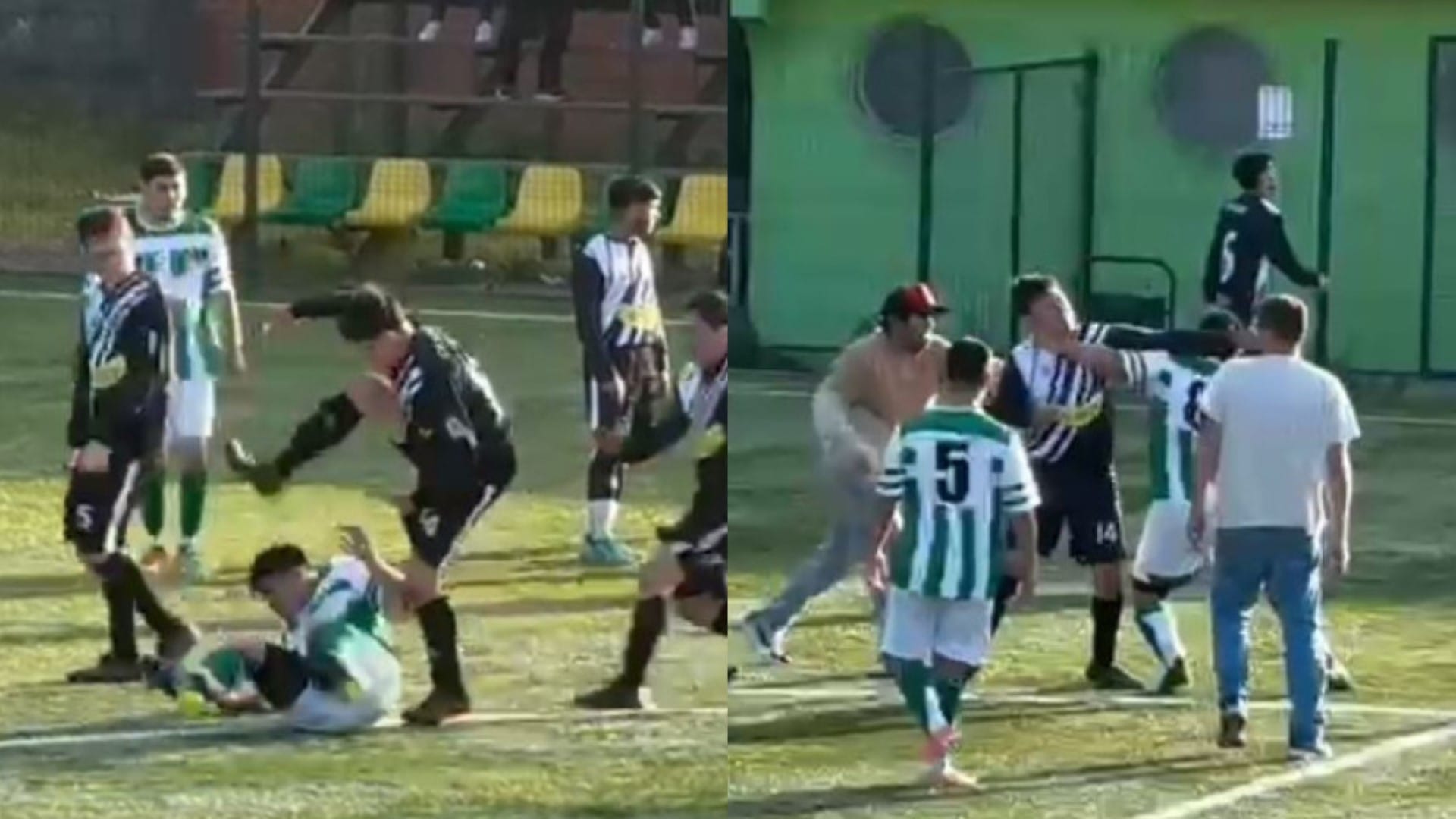 Hasta con “patadas en la cabeza”: Captan brutal riña en pleno partido de fútbol amateur en Lota