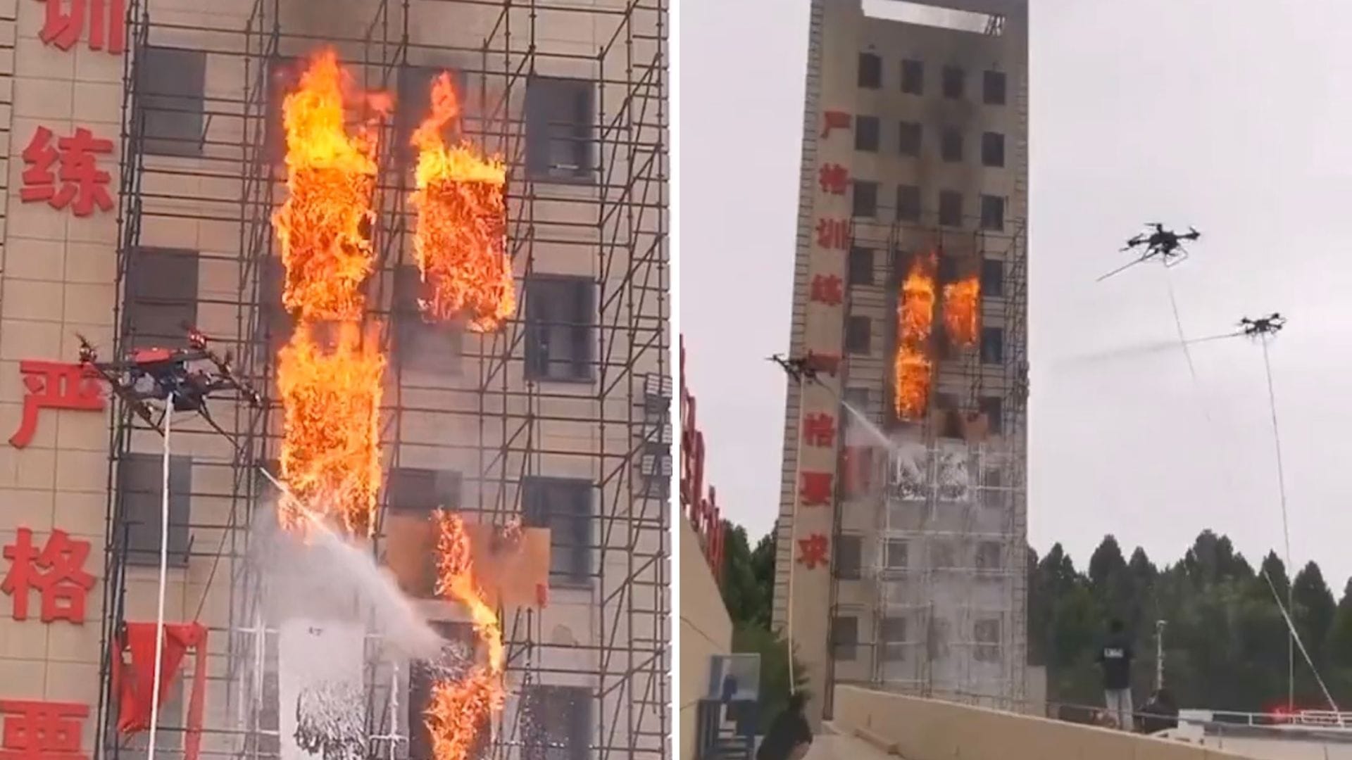 ¡Impresionante! Los drones-bombero de China que lograron apagar el fuego de un edificio