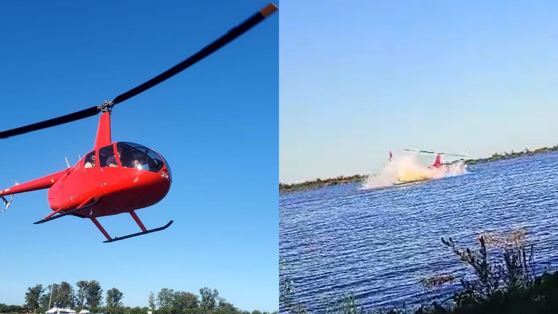 Piloto murió tras realizar peligrosas maniobras: Captan impactante caída de helicóptero en el Río Paraná en Argentina