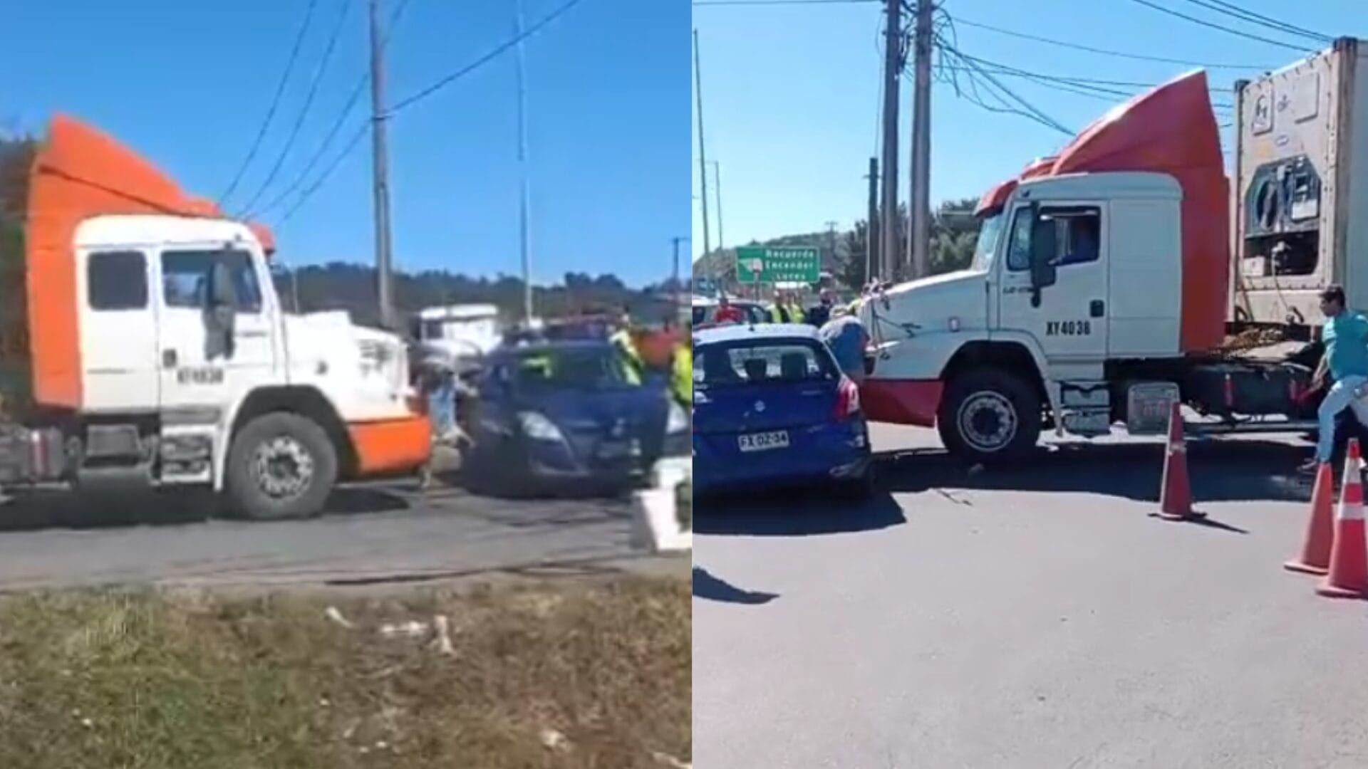 Camión arrastra automóvil y a una persona que bloqueaban su ruta durante protesta en Coronel