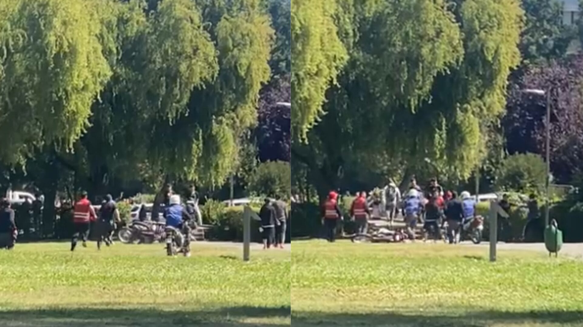 Caos en la UdeC: Botaron a guardia en moto durante “batalla campal” con golpes y piedrazos