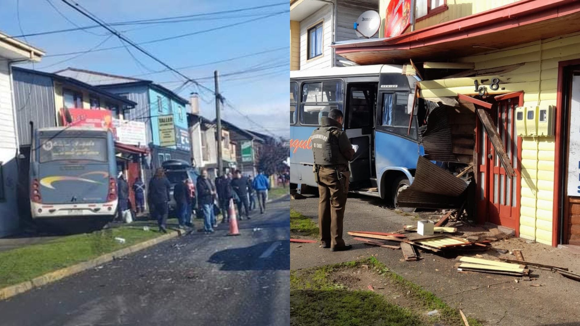 Bus terminó incrustado en local de comida tras choque en Osorno