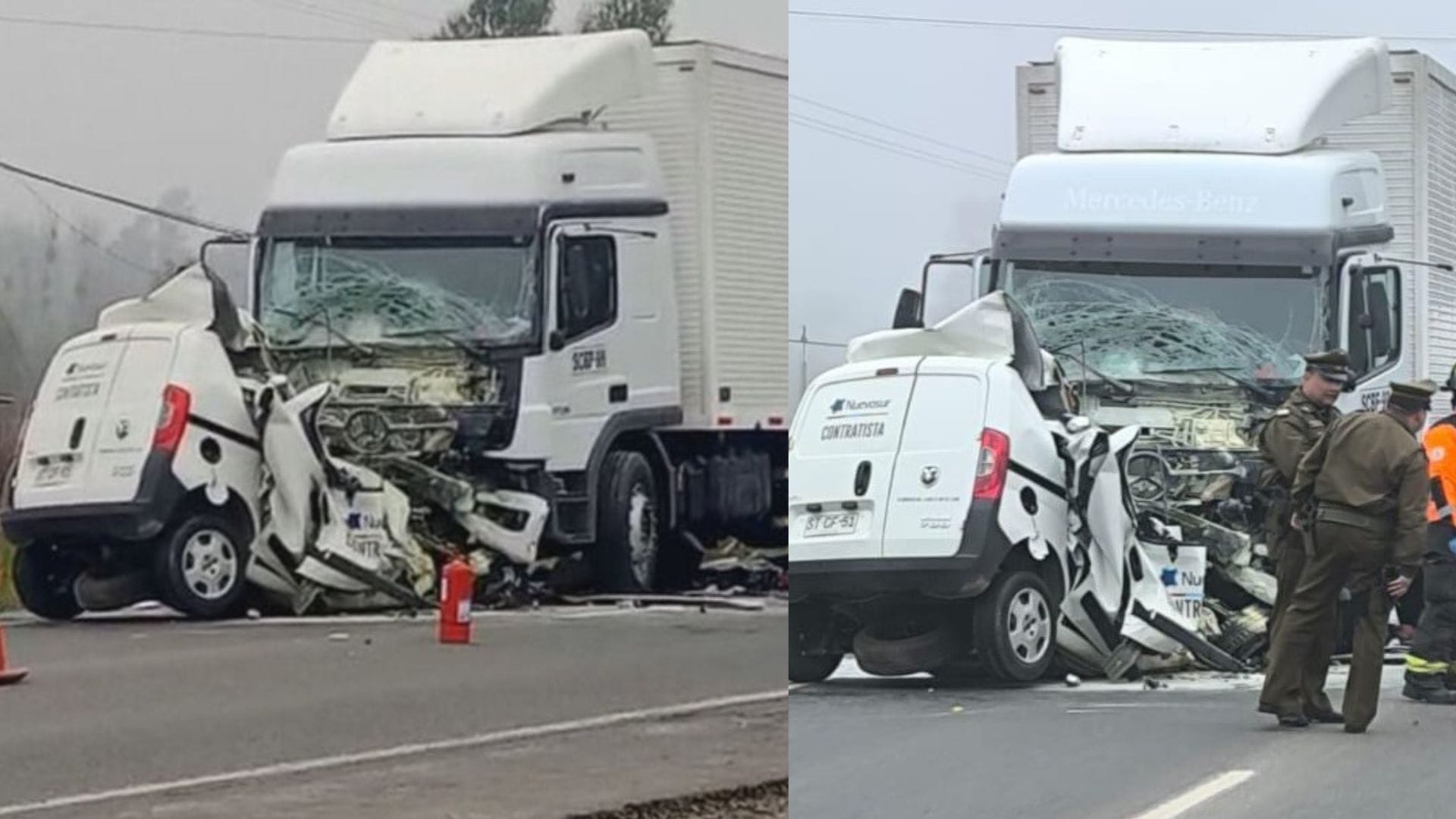 Un fallecido deja violento choque entre furgón y camión en ruta de Villa Alegre