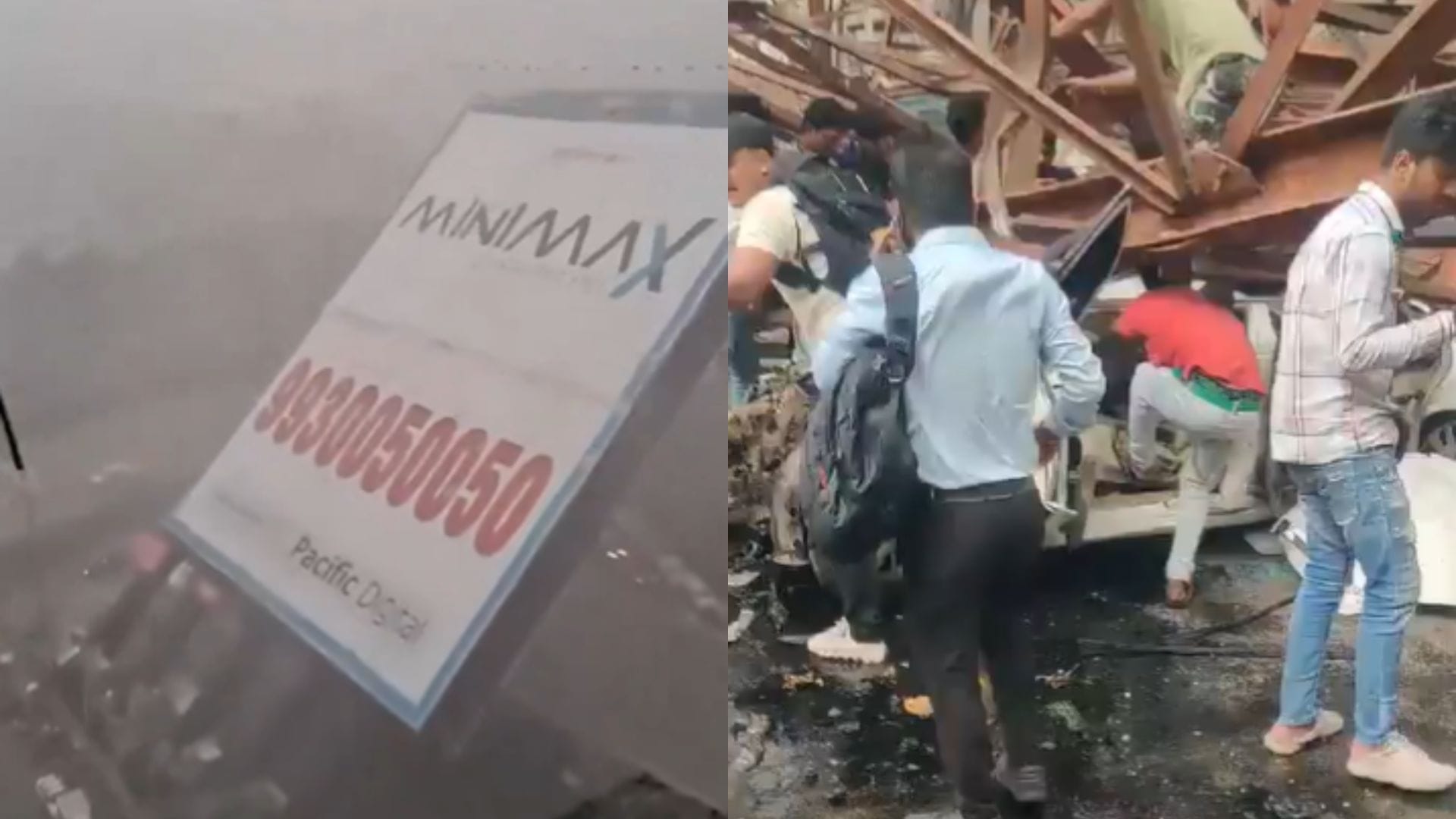 Video: Al menos 14 fallecidos deja caída de enorme cartel publicitario en medio de fuerte tormenta de viento en India