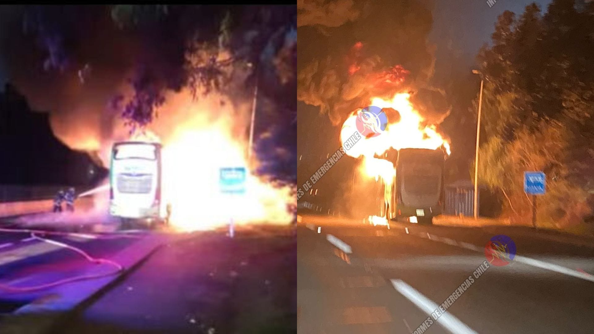 Bus de dos pisos prende en llamas en la ruta 68 hacia Valparaíso