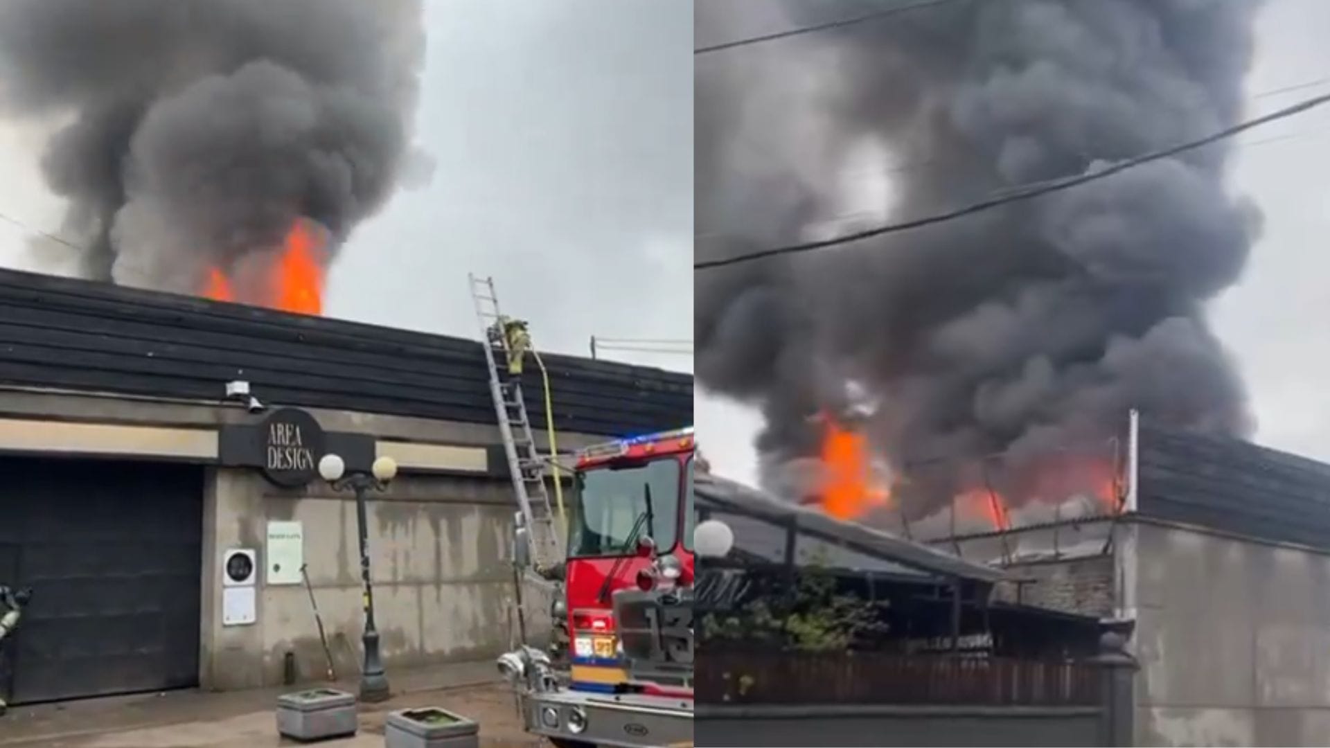 Bomberos trabajan en feroz incendio en el Mercado Condell de Barrio Italia