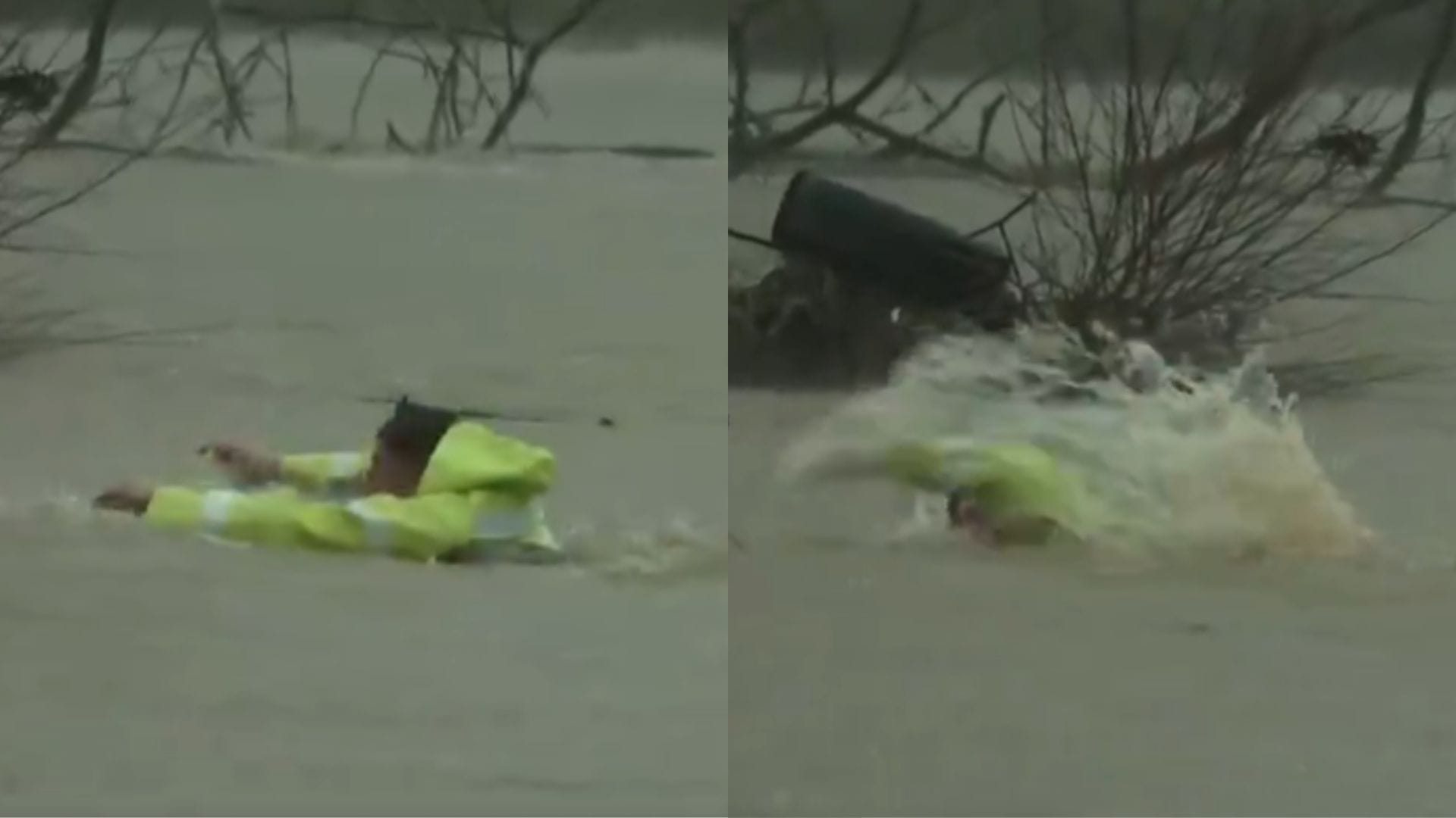 Captan a carabinero nadando en zona inundada de Concepción para ayudar a una mujer atrapada
