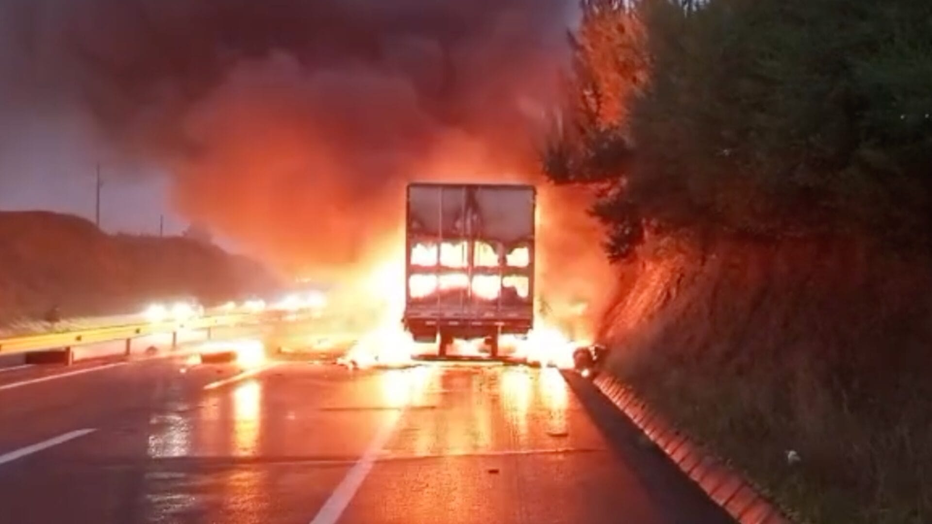 Camión se incendia en plena Ruta del Itata en dirección a Concepción: Tránsito se mantiene suspendido