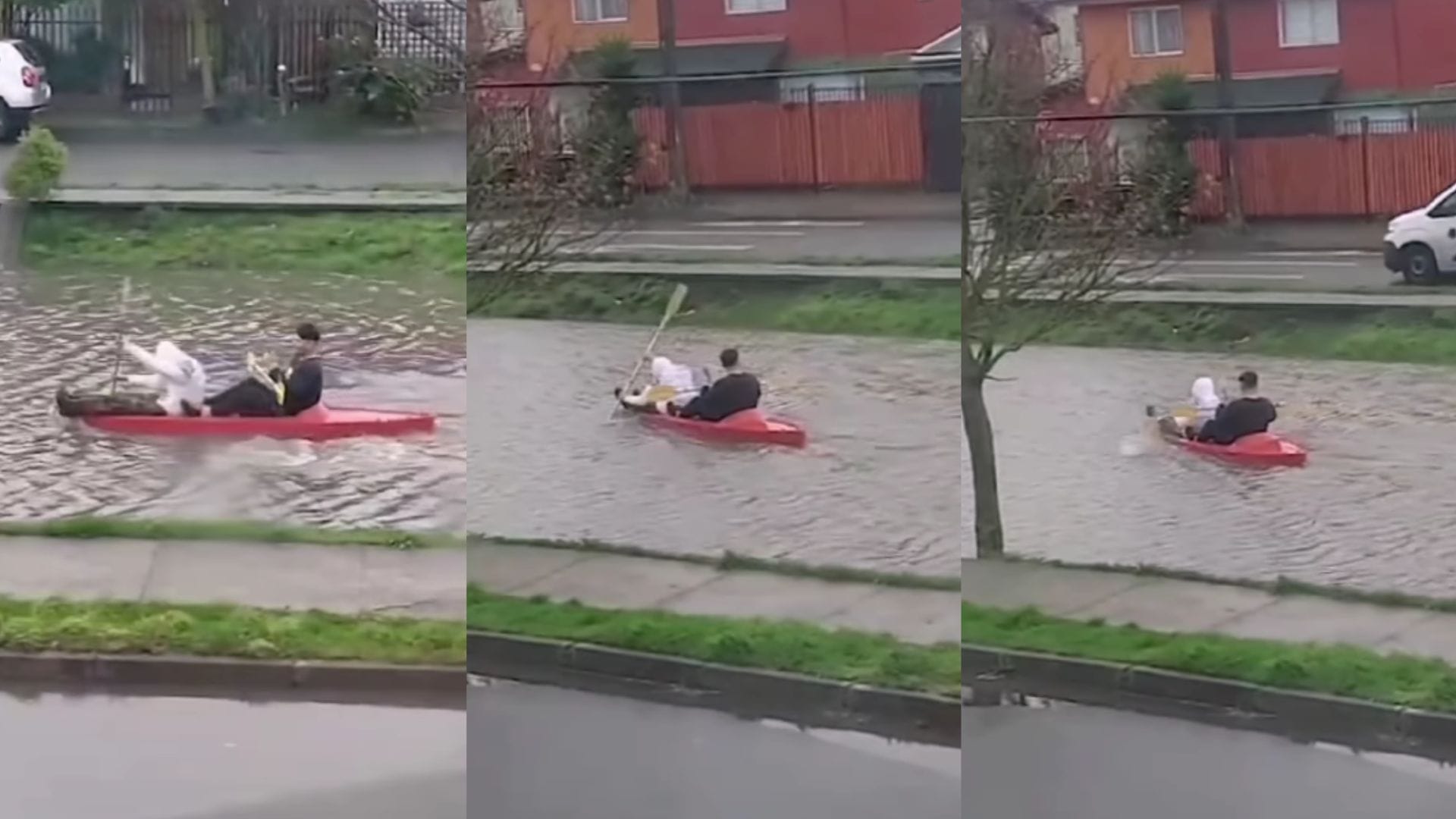 Los canales de Venecia en San Pedro de la Paz: Jóvenes se lucen zarpando en kayak en medio de las lluvias