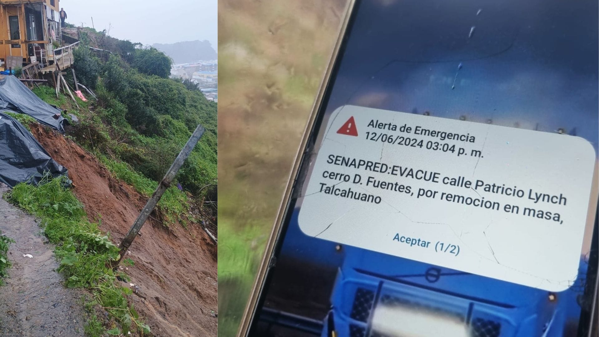 Alerta activa celulares en Talcahuano: Llaman a evacuar por remoción en masa en cerro David Fuentes