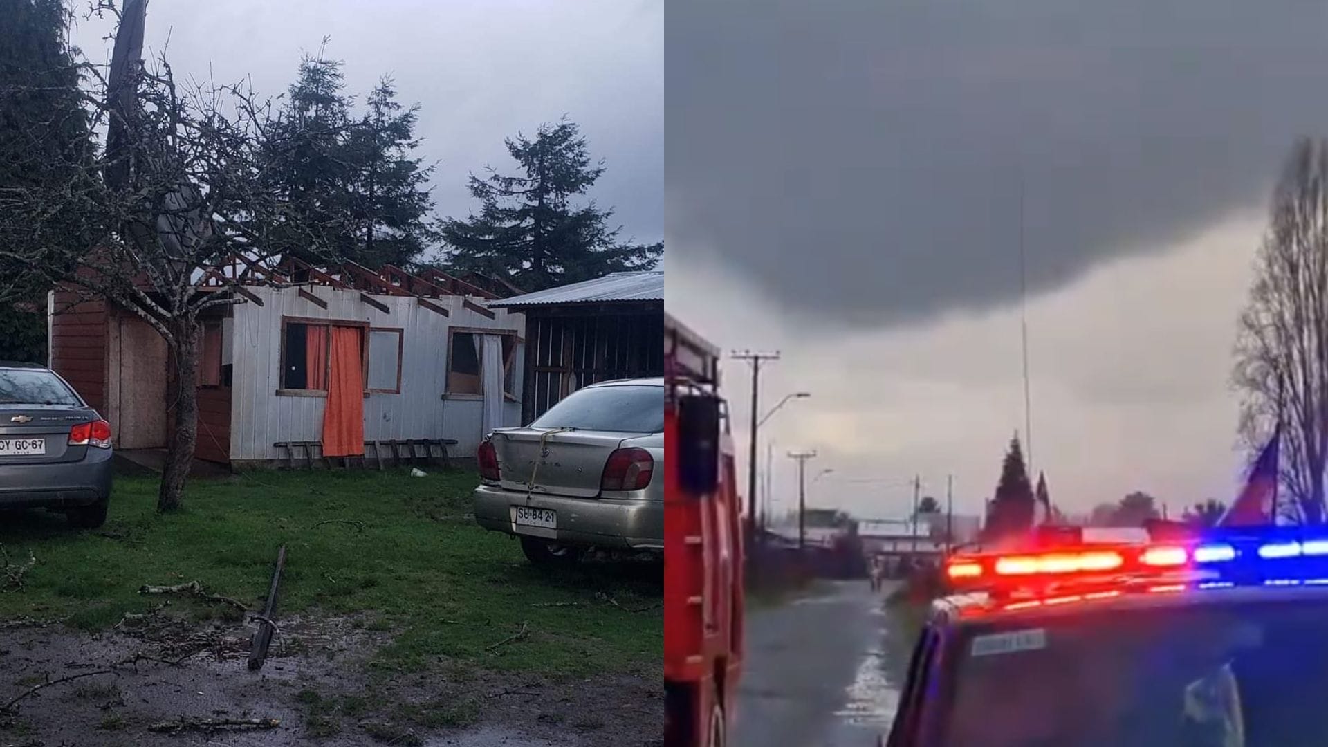 Posible tornado en Malalhue dejó casas sin techos y árboles caídos