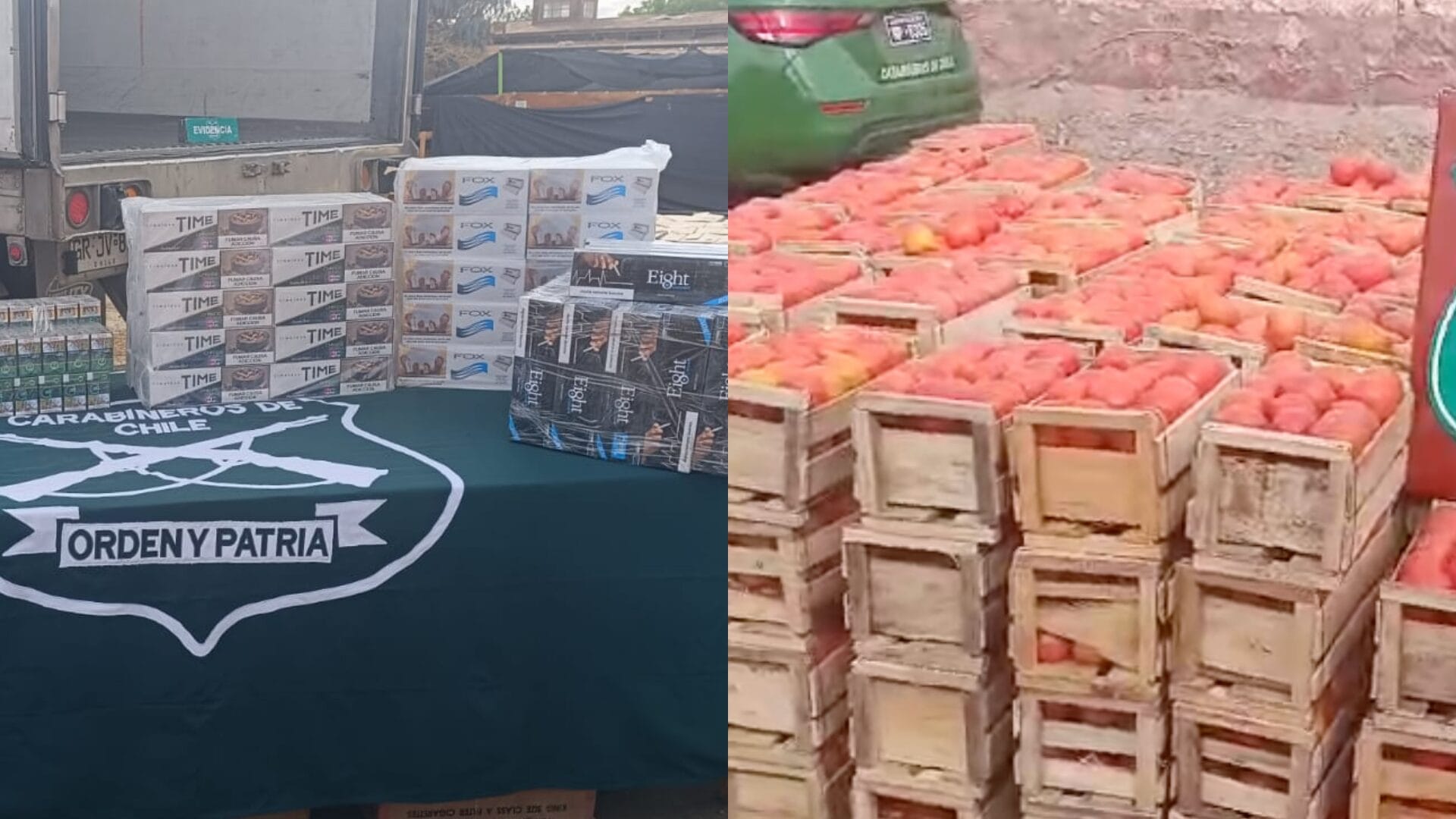 Incautan camión con casi 700 mil cajetillas de cigarros en el norte de Chile: Iban escondidos en cajas con tomates