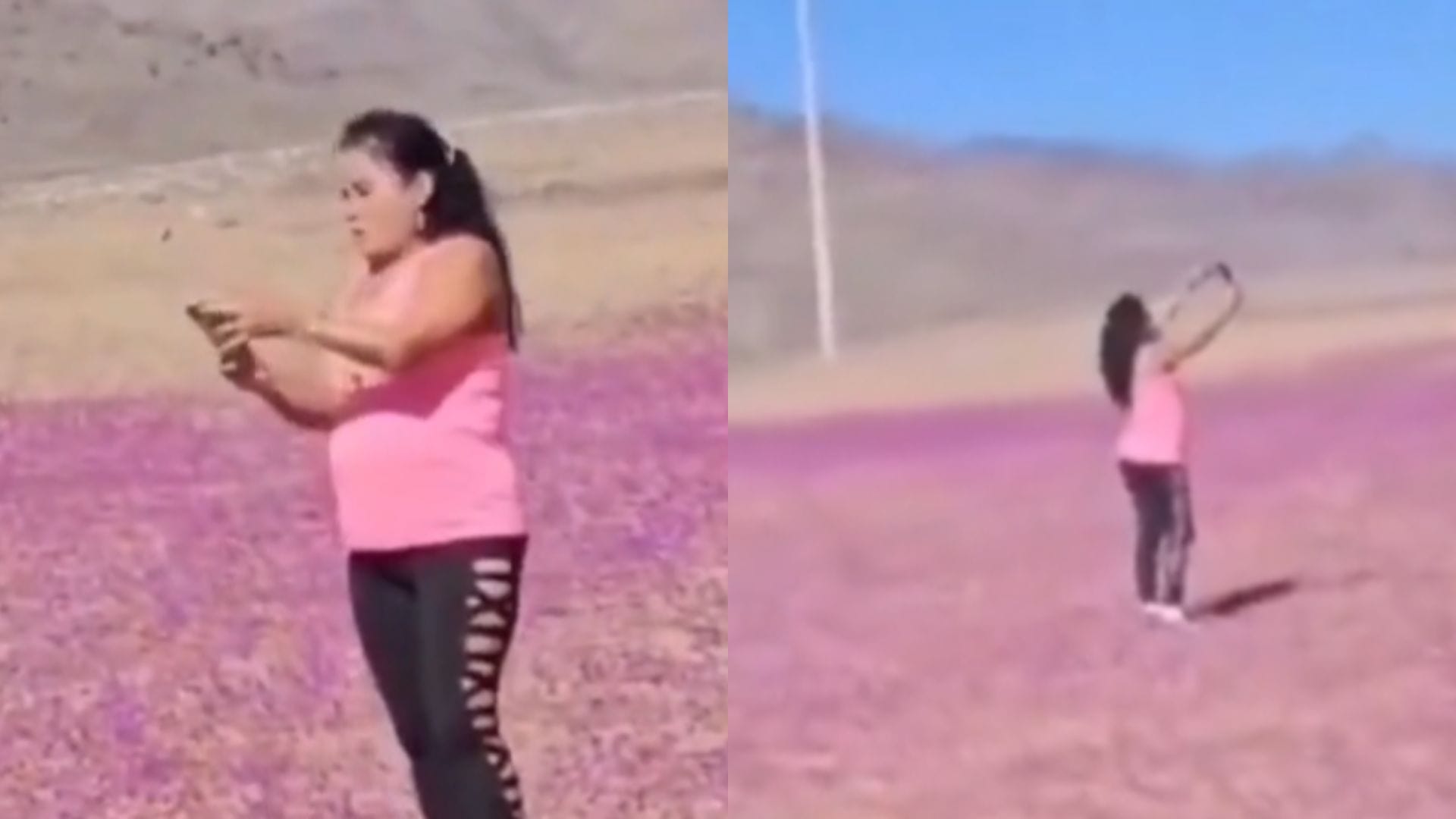Mujer caminando sobre floración temprana del Parque Nacional Desierto Florido genera indignación
