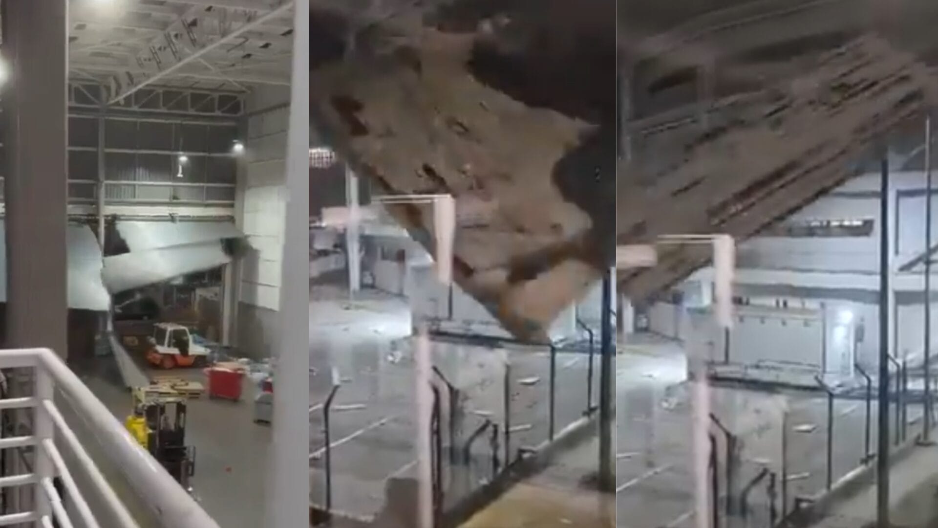 Plancha metálica voló e impactó en ventanal de sala de embarque: Captan estragos del sistema frontal en el aeropuerto de Santiago