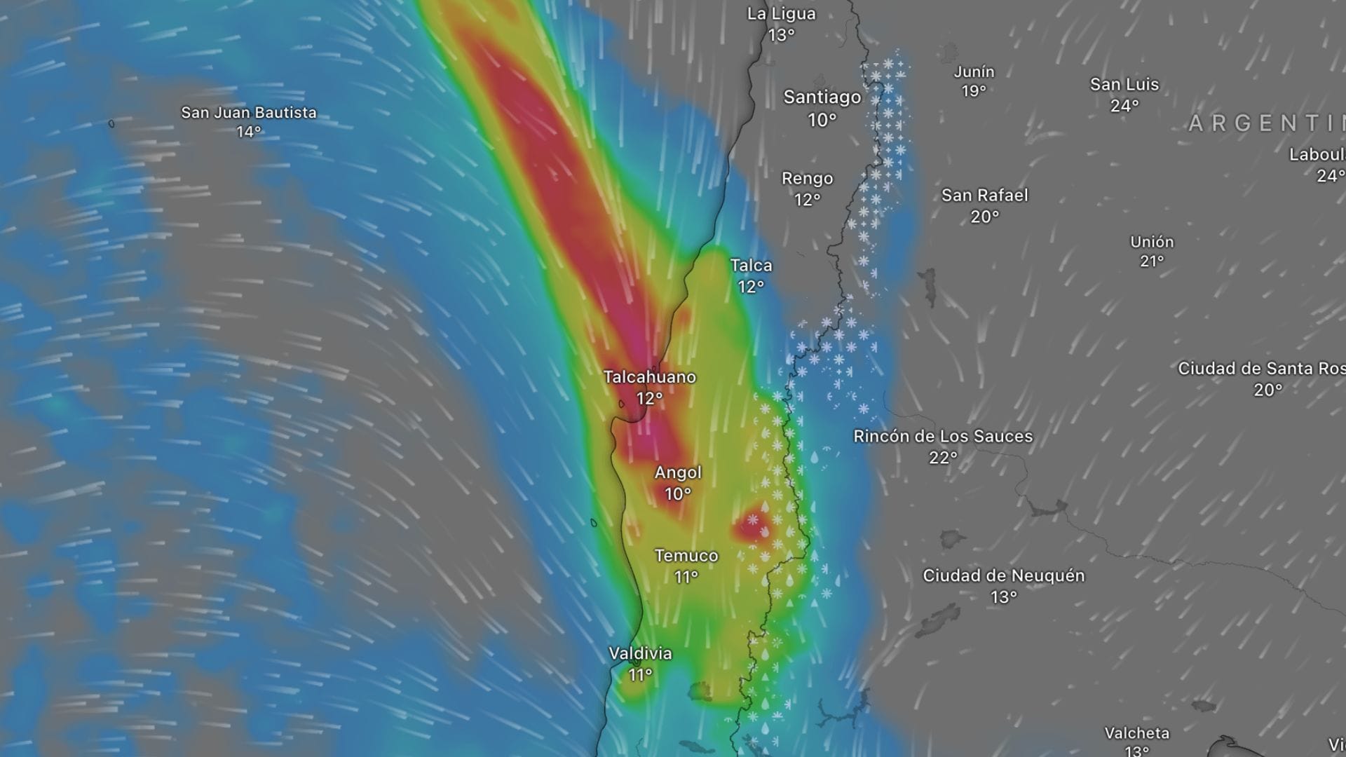 Río atmosférico en el Biobío: En estos horarios caen los pulsos de lluvia más fuertes este jueves