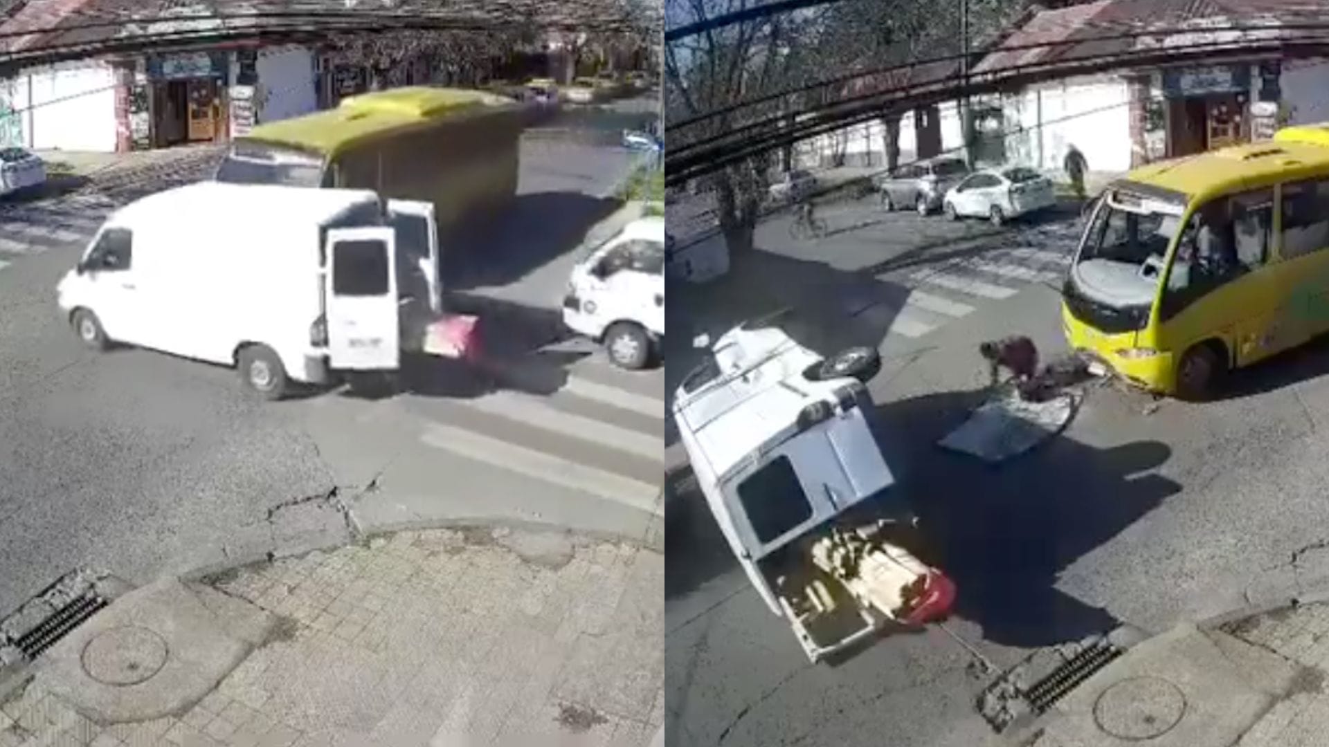 Video: Pasajero sale eyectado tras violenta colisión entre un bus y un furgón en pleno centro de Chillán
