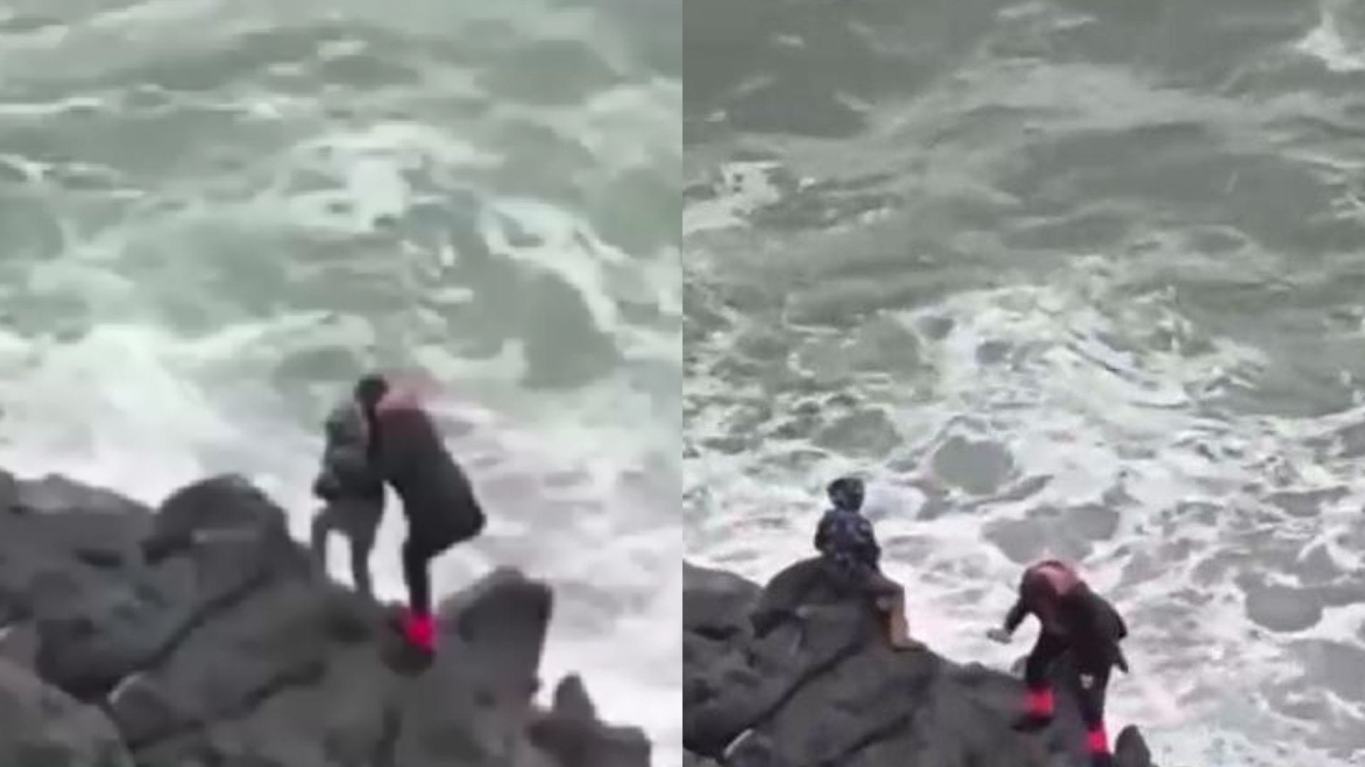 En medio de marejadas: Indignación por mujer que llevó a niño a roqueríos de Valparaíso para tomarle fotos
