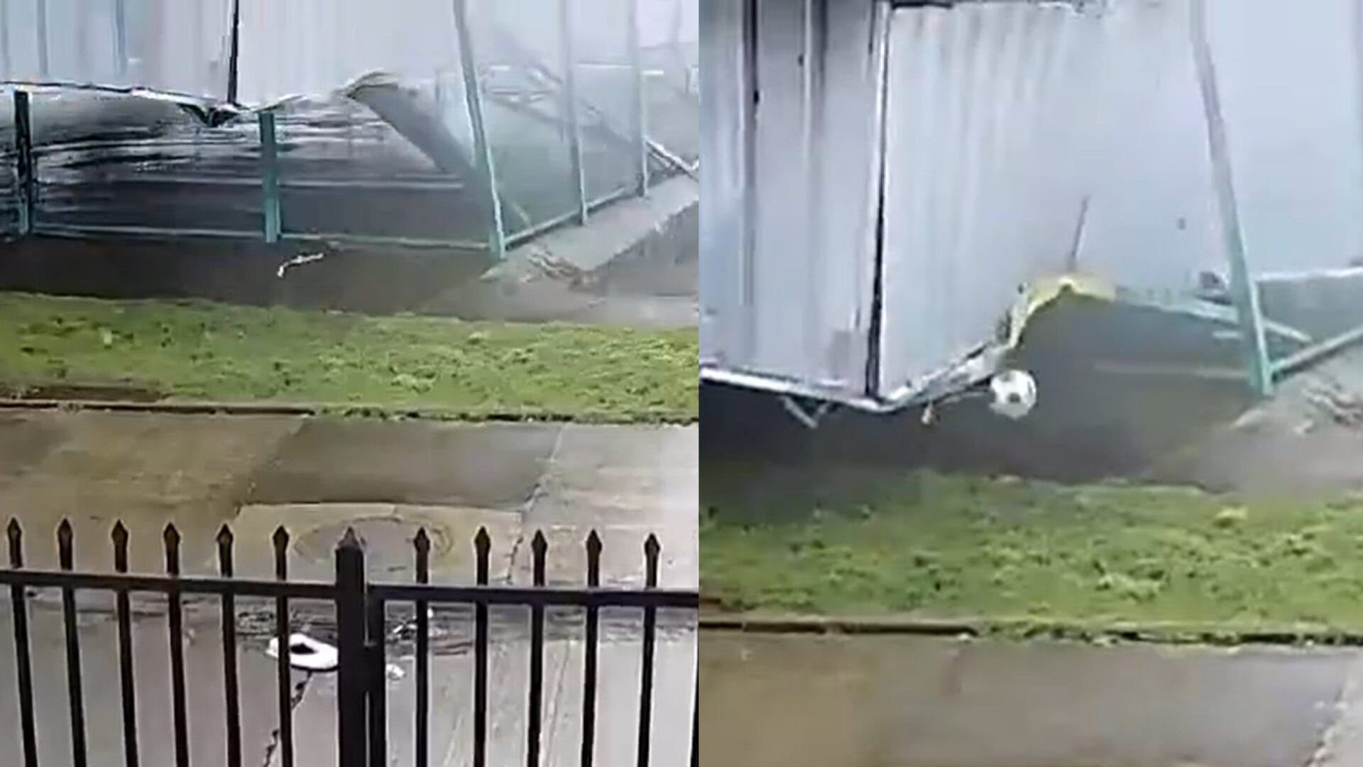 Captan cuando estructura de multicancha se desploma tras fuertes vientos en Temuco