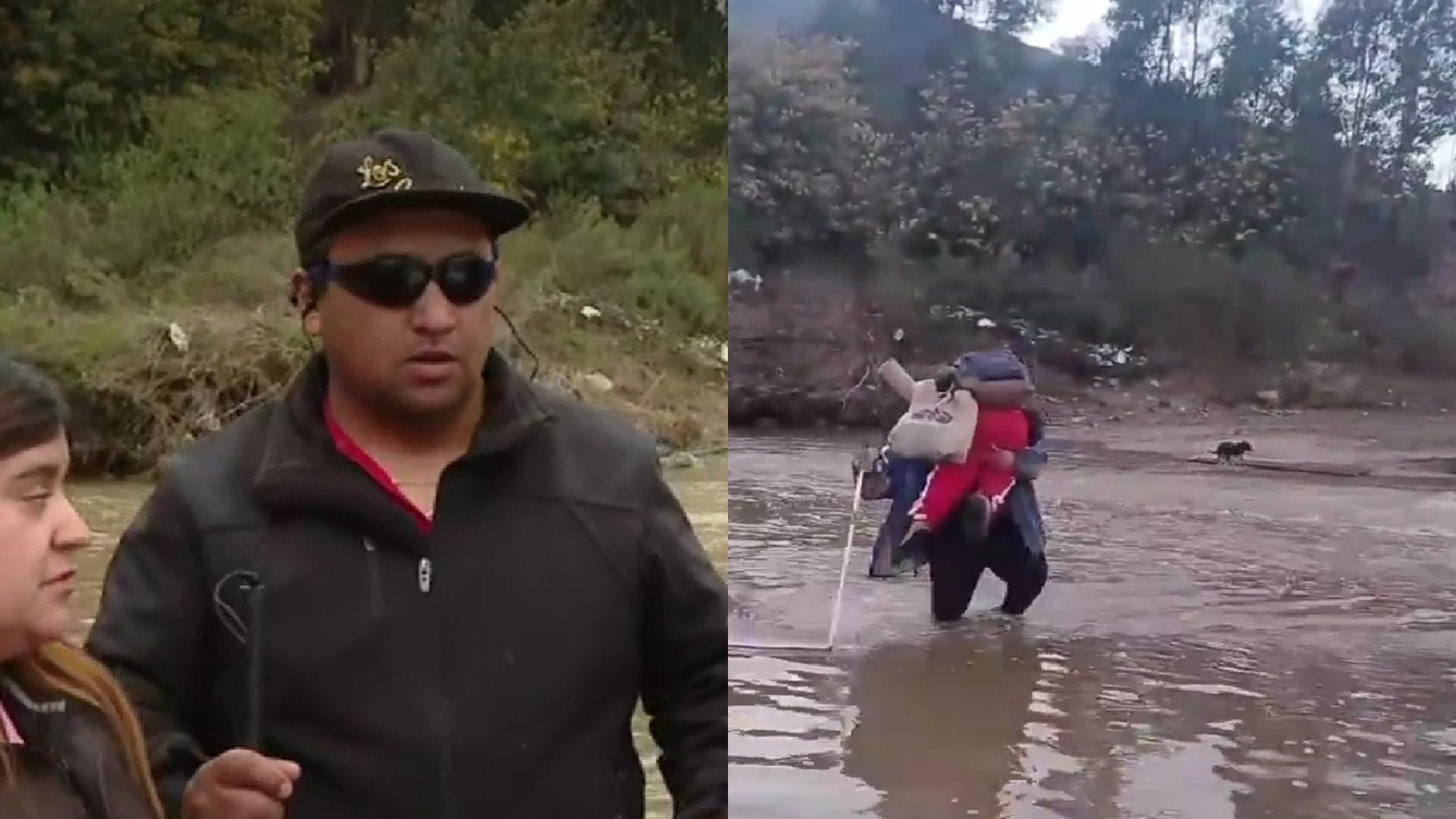 No hay puente: Padre no vidente cruza a sus hijos por un estero para llevarlos al colegio en Viña del Mar