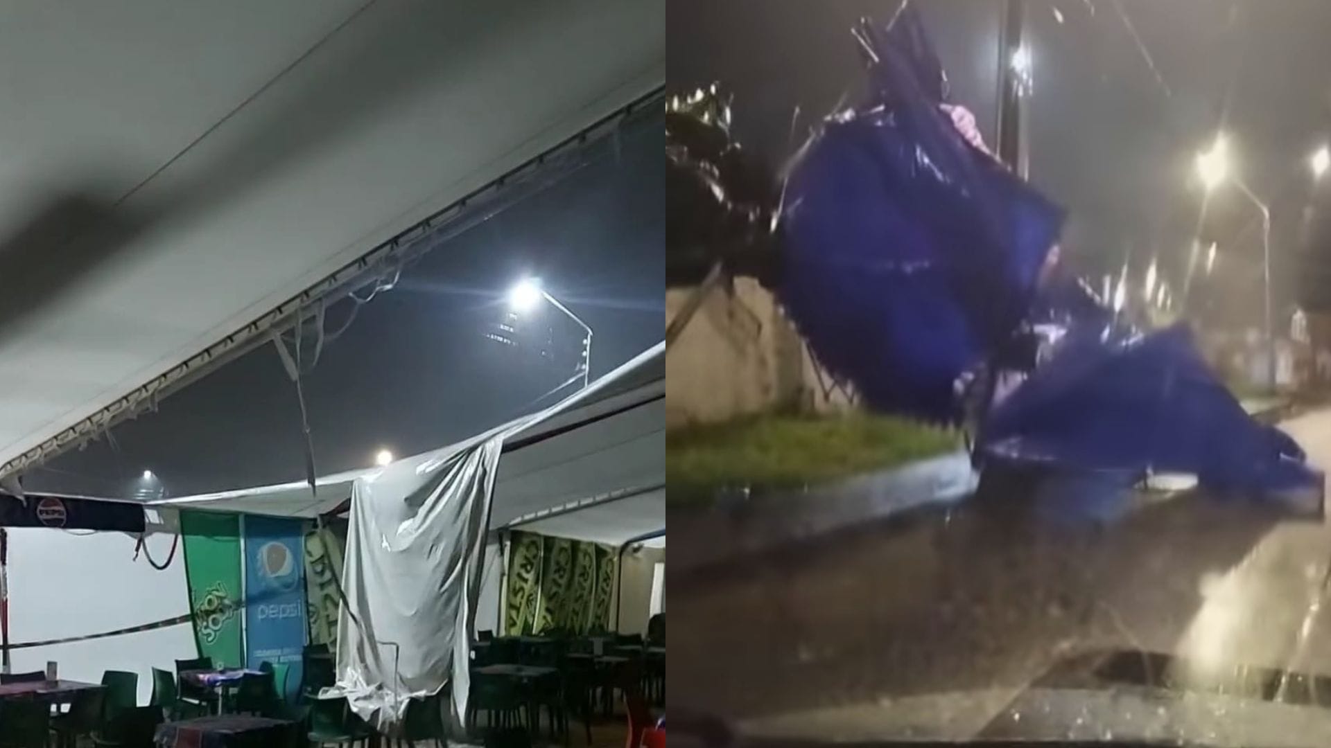 Se rasgó la carpa en Coronel y los toldos volaron en Lota: Fuertes vientos causan estragos en fondas de Fiestas Patrias