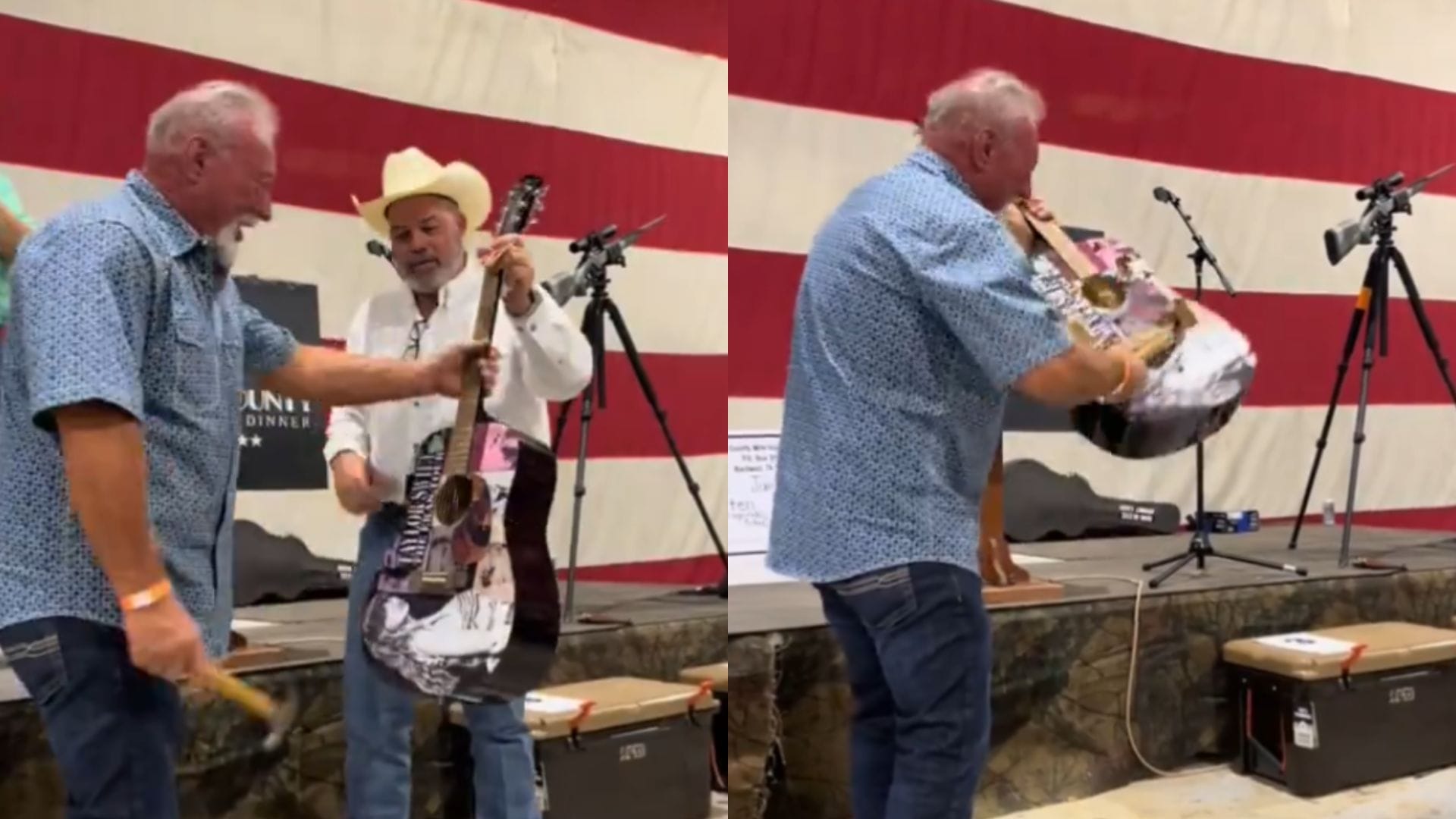 Hombre gastó 4 mil dólares en una guitarra autografiada por Taylor Swift solo para romperla con un martillo
