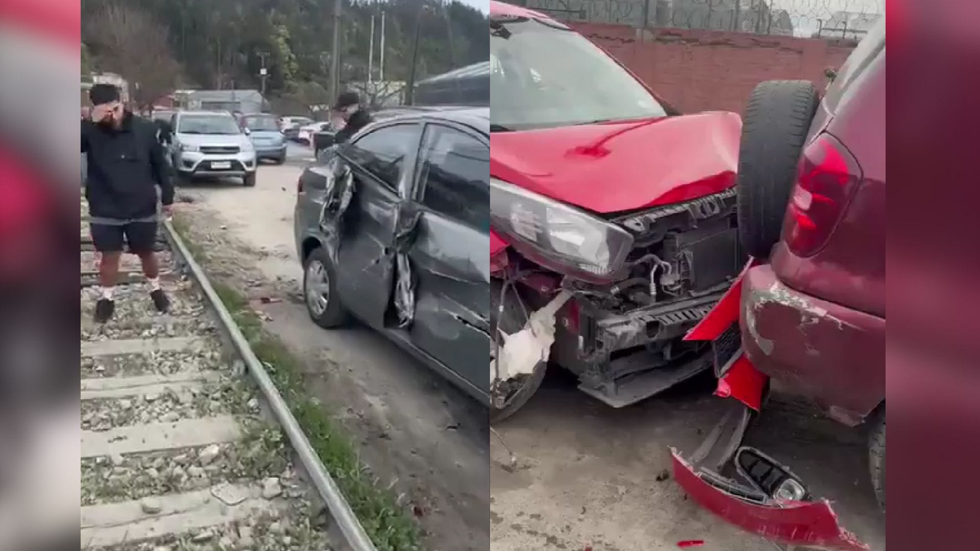 Autos estacionados en la vía férrea son impactados por tren de carga en Lota