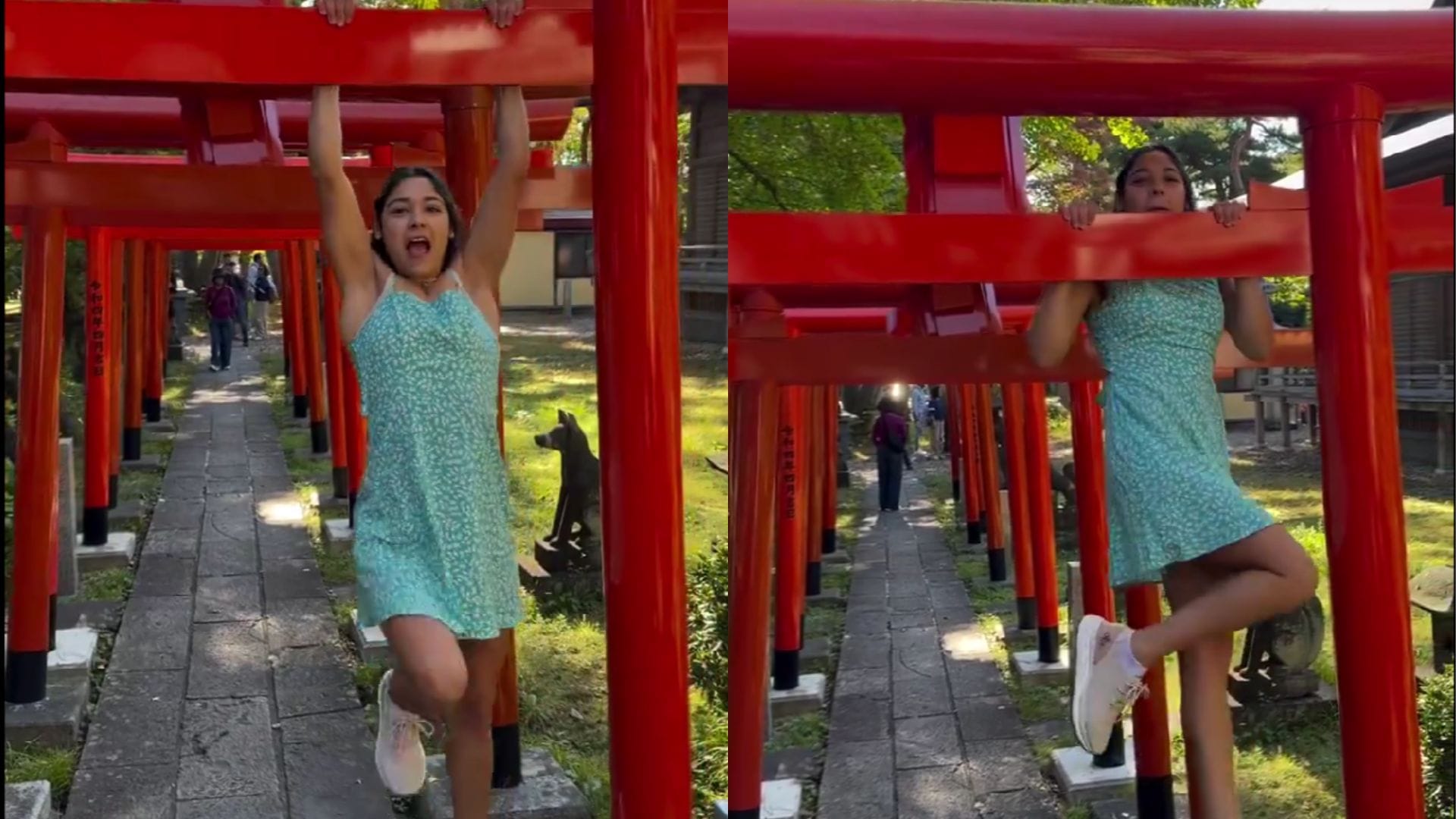 Influencer chilena desata indignación en Japón al hacer ejercicio en arcos sagrados