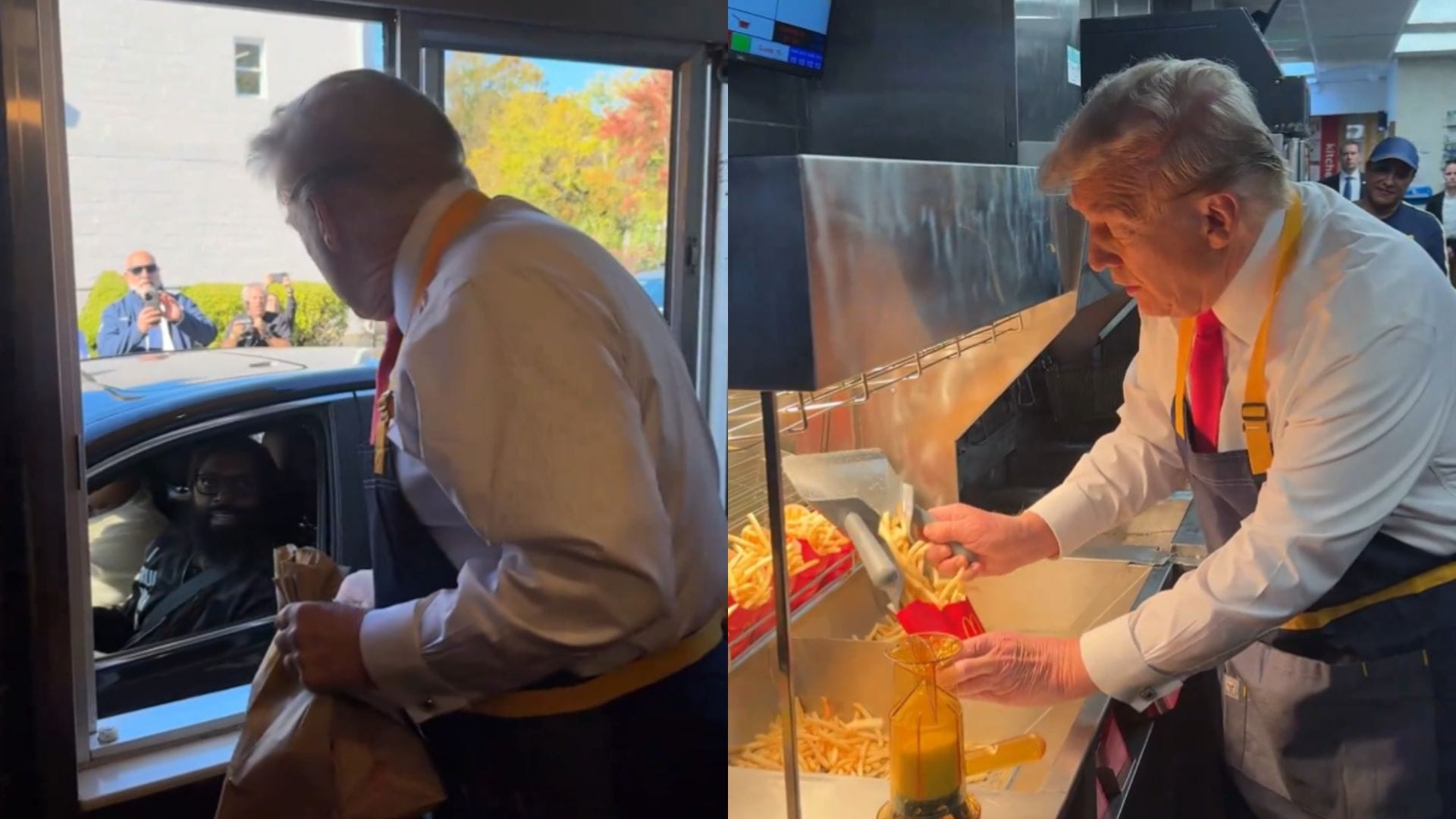 Preparando y entregando pedidos: Donald Trump es captado atendiendo un McDonald’s en Pensilvania