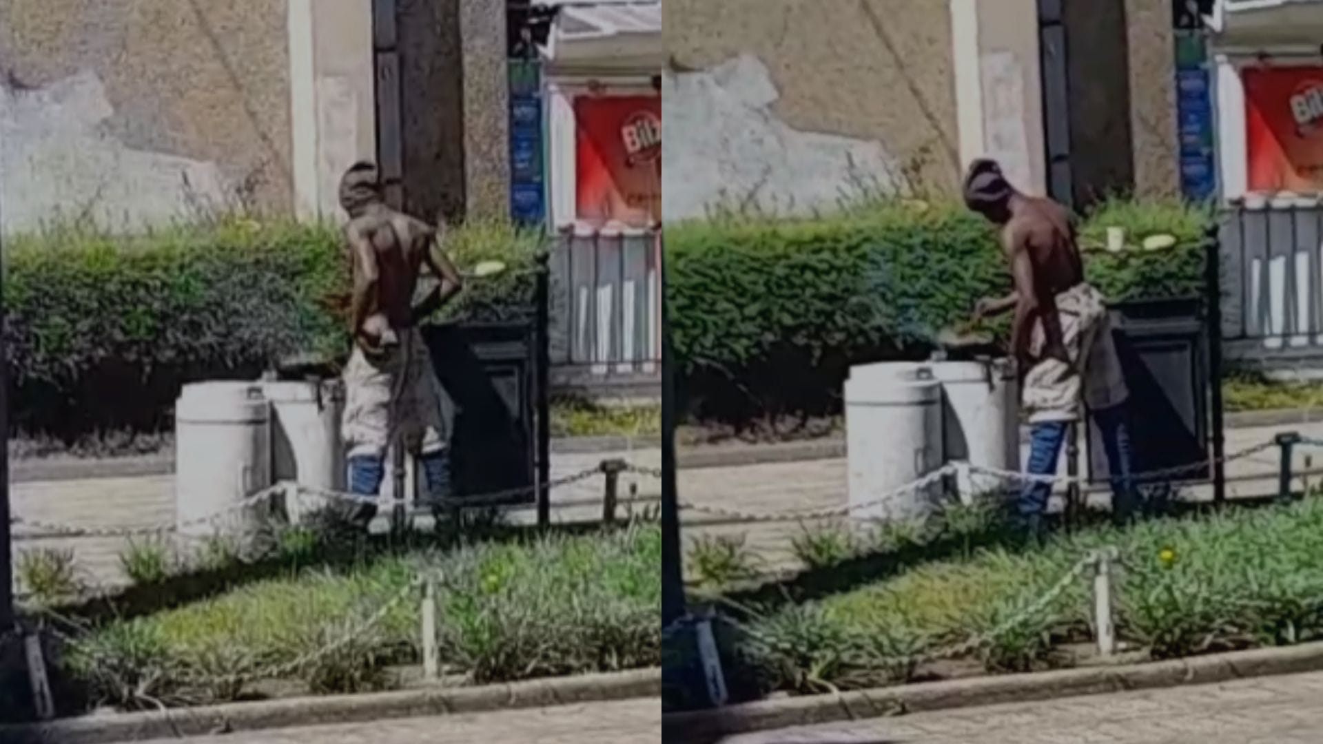 Insólito: Hombre es captado preparando un asado encima de un basurero en la Plaza de Armas de Los Ángeles