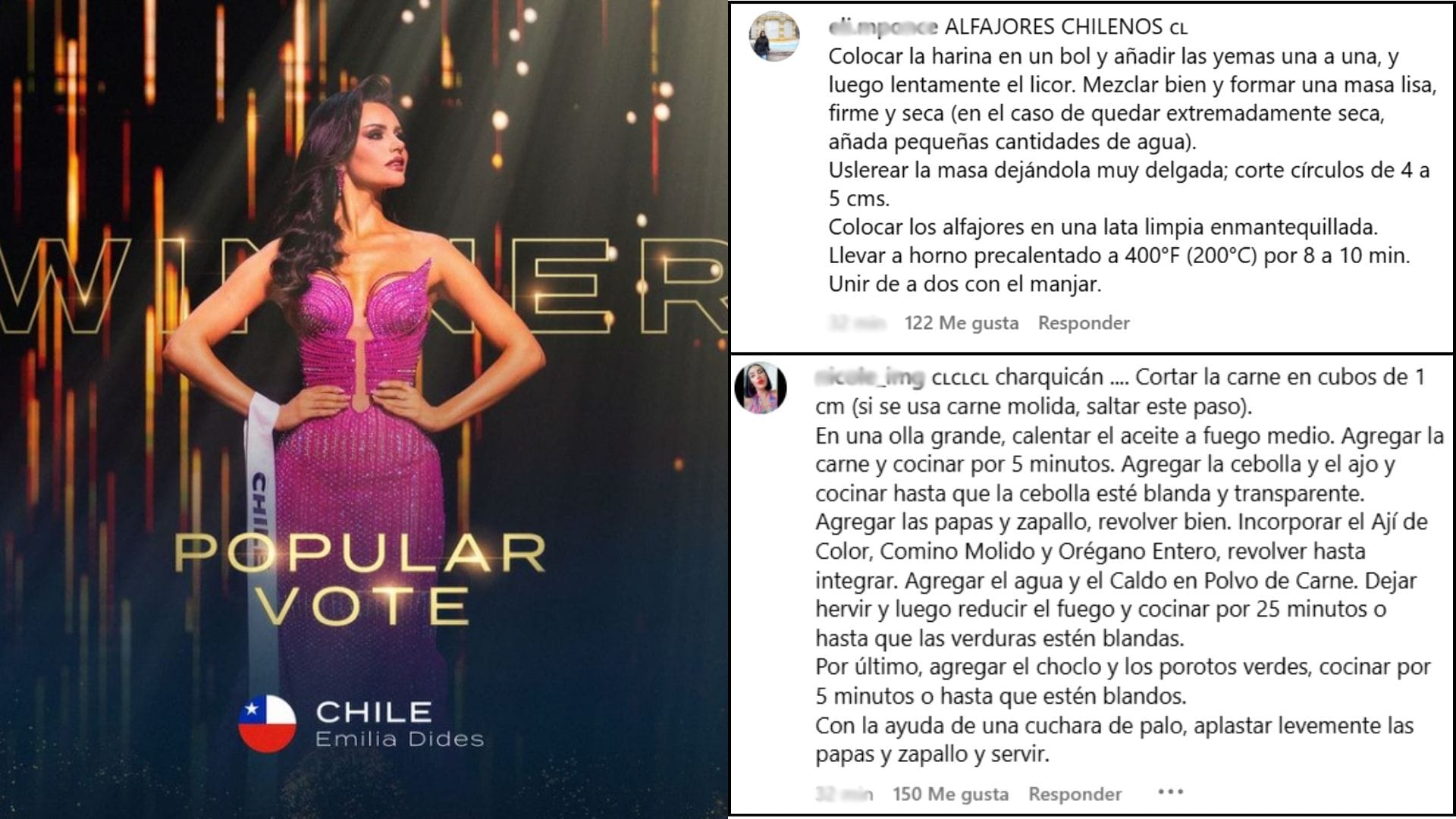 ¡Se llenó de recetas! Instagram de Miss Universo recibió ola de comentarios chilenos tras eliminación de Emilia Dides