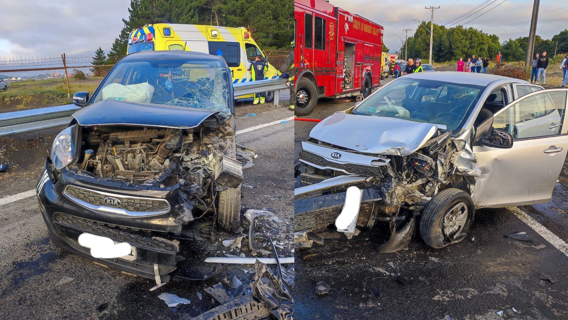 Grave accidente en Camino a Lenga de Hualpén: Autos colisionaron frontalmente en curva del muelle