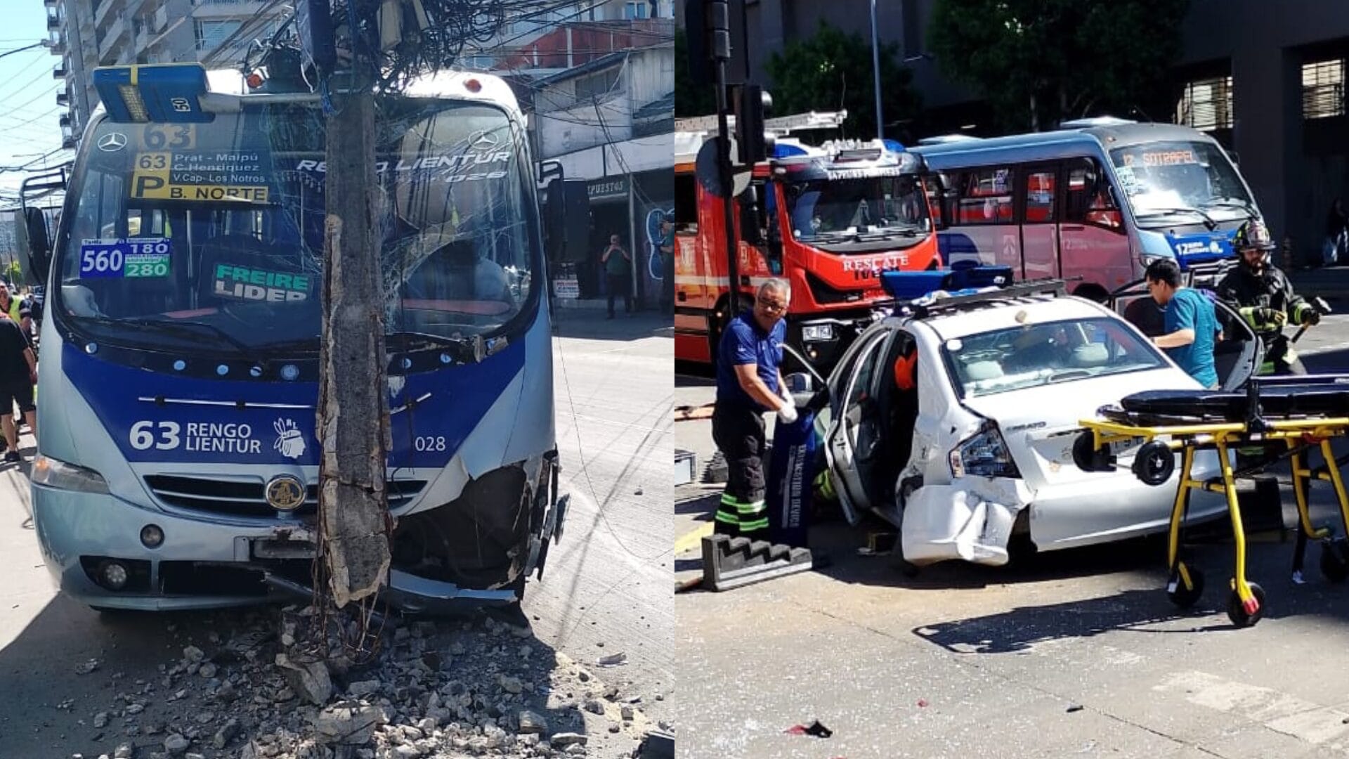 Triple colisión en centro de Concepción: Taxibus terminó contra un poste