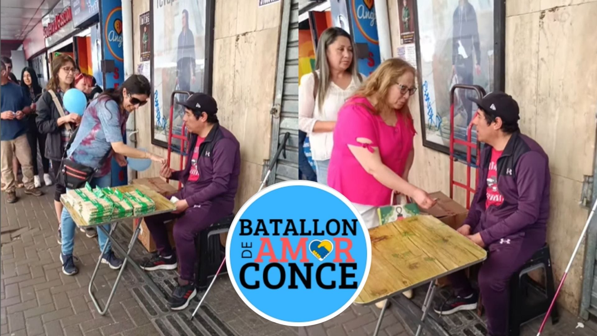 “Batallón de Amor Conce” le compra todos sus productos a comerciante callejero no vidente