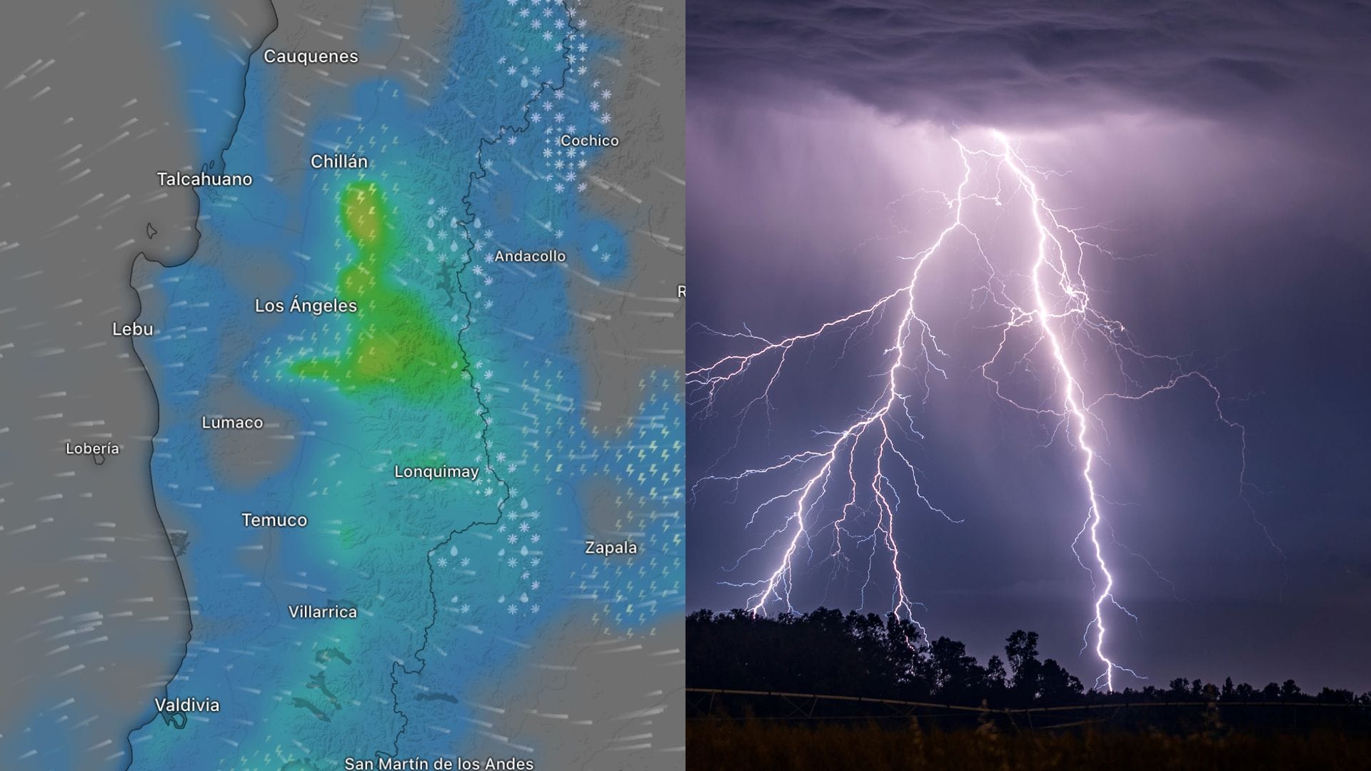 Aviso meteorológico por precipitaciones, tormentas eléctricas y posibles granizadas este jueves en el Biobío y otras 5 regiones
