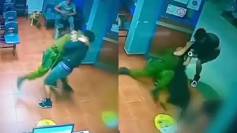 Delincuente lo arrastró por el suelo y se fugó: Captan brutal agresión a carabinero al interior de Cesfam en San Bernardo