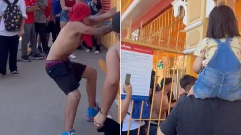 “Qué vergüenza me dio”: Captan insólita actitud de “fanáticos” de influencer Speed con guardia de Fantasilandia