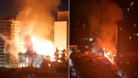 Varias viviendas colindantes resultaron afectadas: Enorme incendio destruyó hotel abandonado en pleno centro de Santiago
