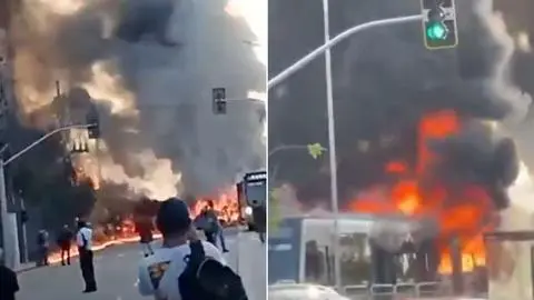 Confirman al menos dos personas fallecidas y varios heridos: Avioneta cayó sobre un bus con pasajeros en plena avenida de São Paulo