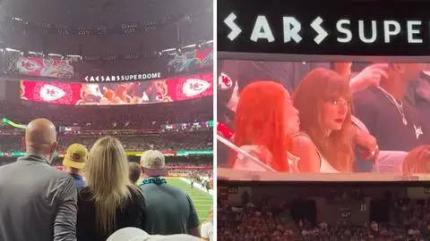 Captan reacción de Taylor Swift al ser pifiada por el público tras aparecer en la pantalla gigante del Super Bowl