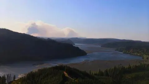 Humo de incendio de Nacimiento cubre cielo del Biobío: Es visible desde San Rosendo