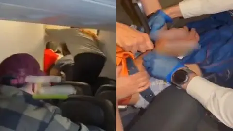 Sujeto intentó abrir puerta de avión en pleno viaje desde Madrid a Caracas: Tripulante resultó con una fractura