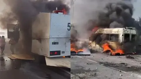 Incendian vehículos de Carabineros en medio de protestas en la Ruta 5 Sur: Ocho funcionarios fueron heridos