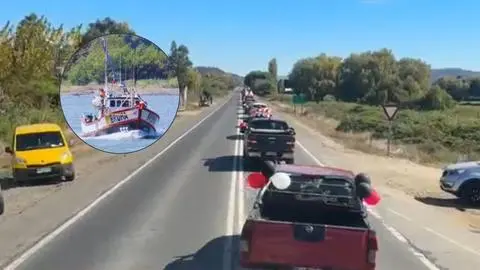 Multitudinaria despedida de los pescadores en Constitución: Caravana llegó a ser de más de 200 vehículos