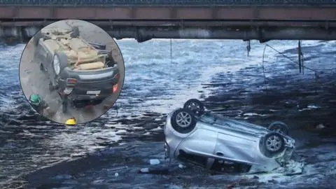 Accidente de tránsito en Santiago termina con vehículo volcado en el río Mapocho