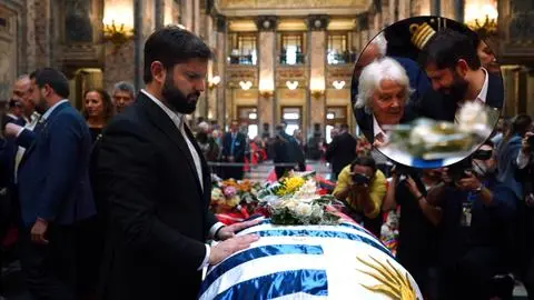 Gabriel Boric en el velorio de ‘Pepe’ Mujica: Conversó con su viuda y se encontró con Lula da Silva
