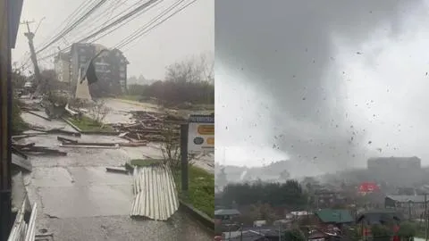 Clasificaría como tornado: Caos en Puerto Varas por impactante fenómeno meteorológico que arrasa con zona urbana