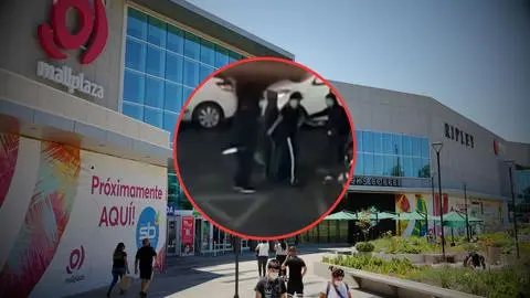 Graban una pelea con cuchillos en pleno estacionamiento de mall en Huechuraba: Sujeto fue apuñalado