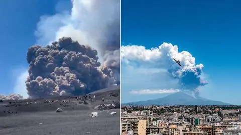 Reportan erupción con fuertes explosiones y coladas de lava en el Volcán Etna: Parte del cráter colapsó