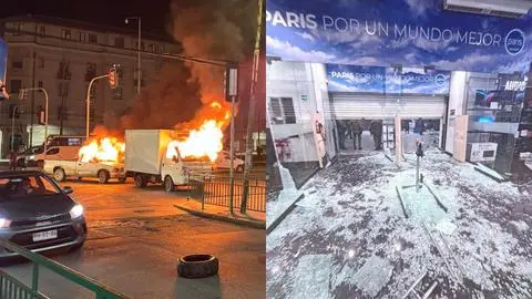 Violento asalto a tienda Paris en Valparaíso: Quebraron ventanales, usaron miguelitos y quemaron dos vehículos