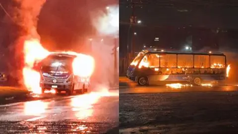 Microbús de línea Ruta Las Playas se incendia en plena vía pública en Talcahuano